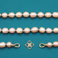 A beautiful 100% handmade, freshwater pearl necklace with golden flower buckle, 10mm, perfect for bridal jewelry, Mother's Day, birthday gifts, parties, giving the perfect ideal gift choice