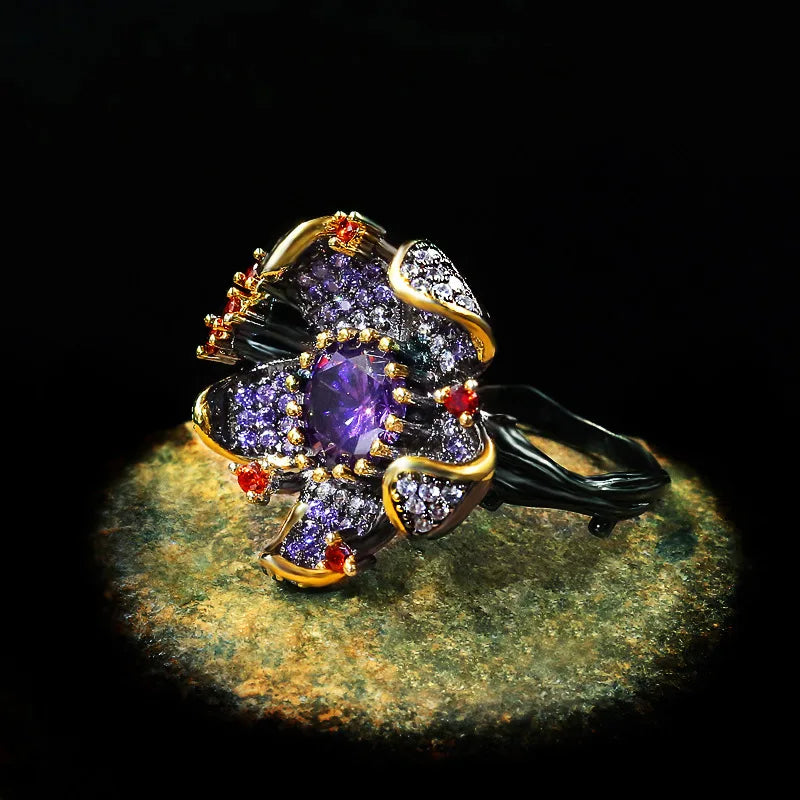 Nightfall Jewell Women’s Bloom Ring with Crystal & Amethyst Stones