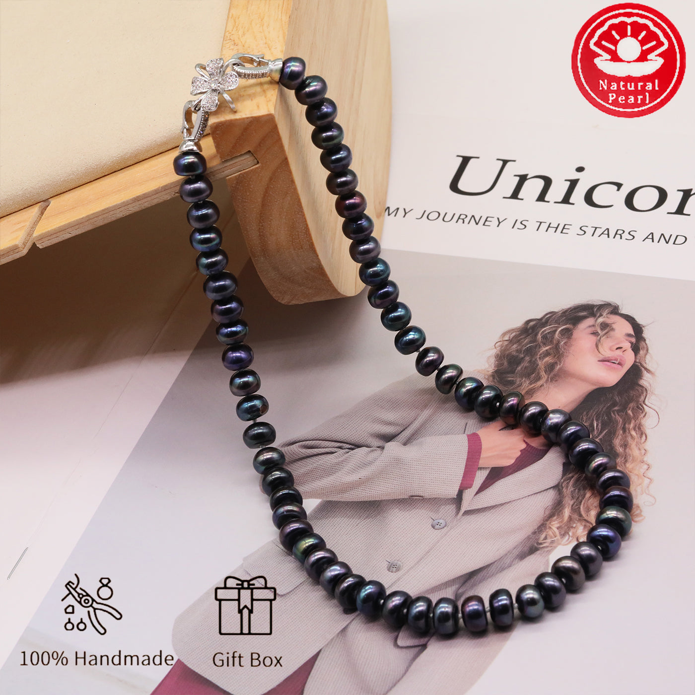 100% handmade 9-10mm unique Flat Freshwater Pearl necklace Luxury AAA+ Freshwater Pearl Necklace jewelry, with gift box, elegant men's and women's jewelry holiday gifts, suitable for everyday and party wear[XL-2501Purple-01]