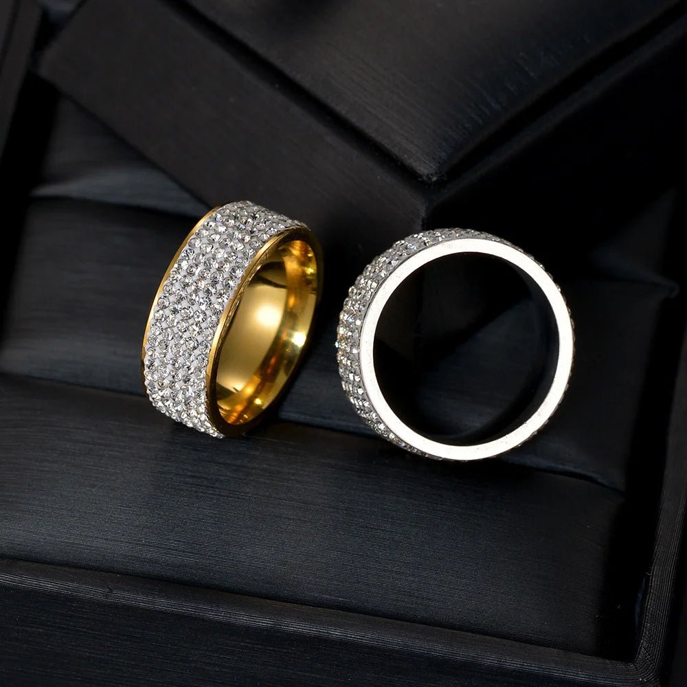 Stainless Steel CZ Crystal 5-Row Ring | Sizes 6–12