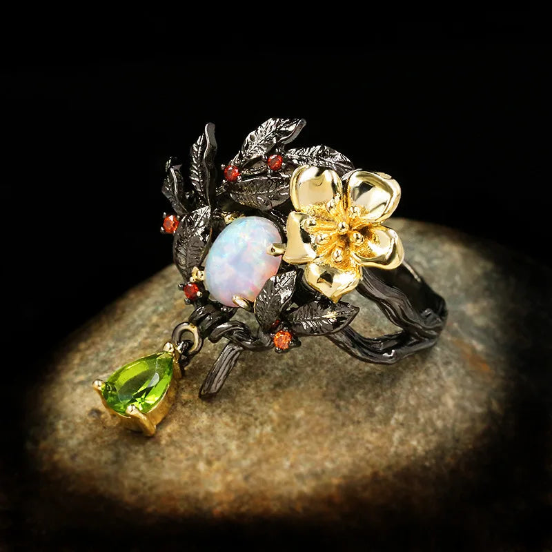 Nightfall Jewels Enchanted Bloom Opal Statement Ring