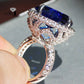 Princess Cut 15*15mm Huge Blue Sapphire Zircon Stamped S925 Sterling Silver Bling Ring - Providence silver gold jewelry usa