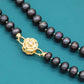 10mm Black Freshwater Pearl Necklace 100% handmade 17.7inch long Freshwater Pearl necklace with gold flower buckle, suitable for everyday, wedding parties and festive wear【XL-2502Black-01G】