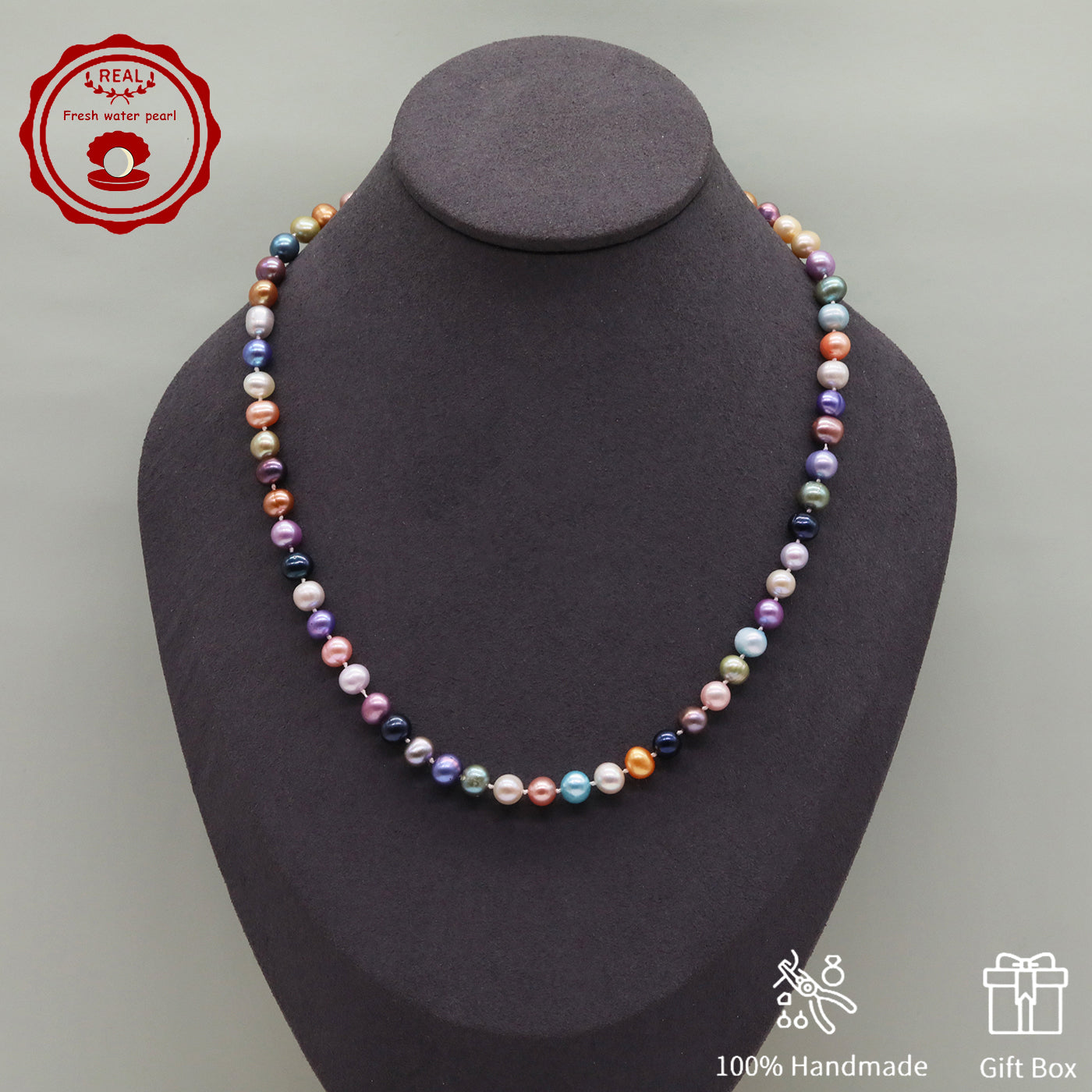 Natural Multicolor Freshwater Pearl Necklace Handmade 18.1Inch Length 7-8Mm Natural Freshwater Pearl Necklace with Flower Clasp Genuine  Freshwater Pearl Necklace Comes with Gift Box - Perfect for Daily, Party, Wedding,  Valentine'S Day and Christmas