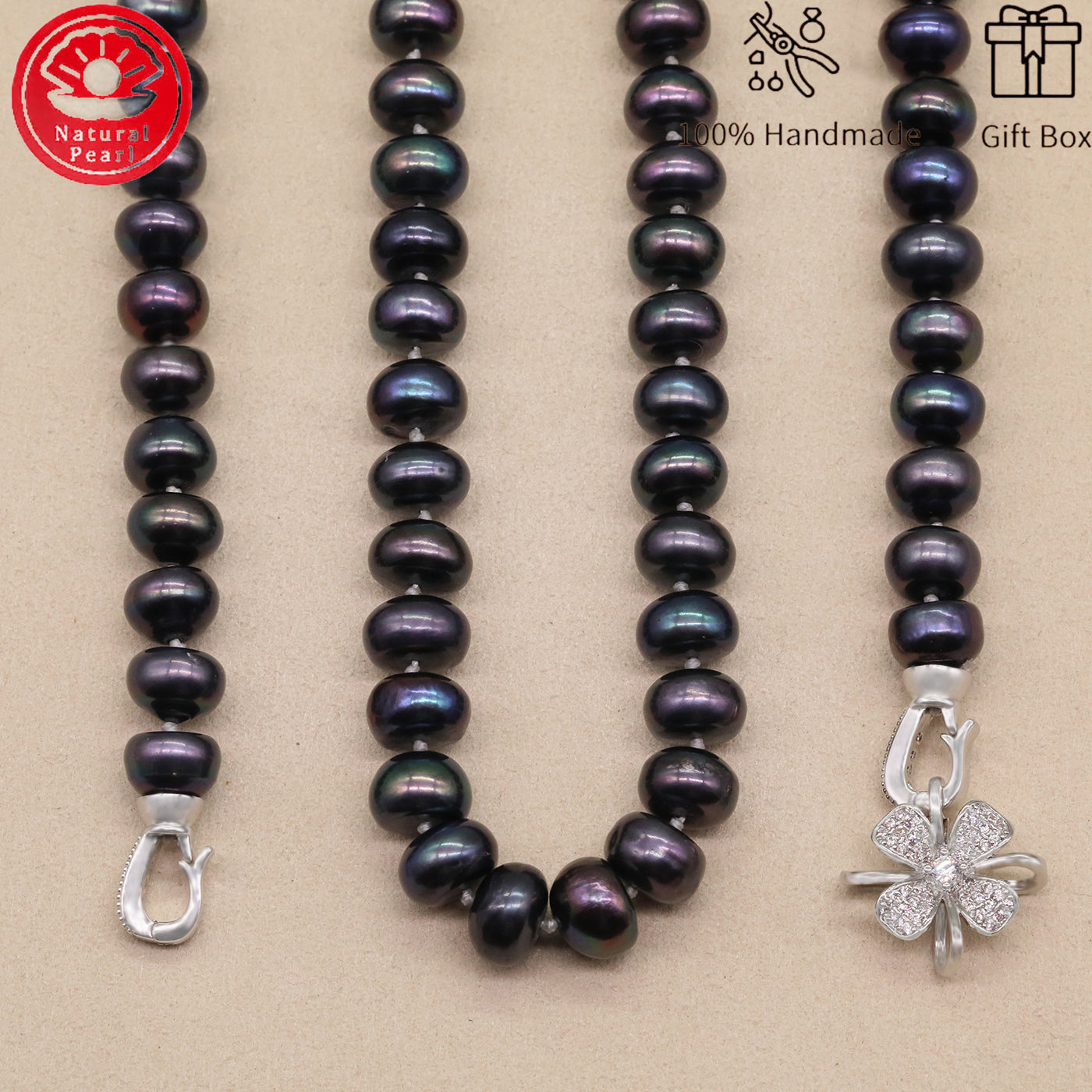100% handmade 9-10mm unique Flat Freshwater Pearl necklace Luxury AAA+ Freshwater Pearl Necklace jewelry, with gift box, elegant men's and women's jewelry holiday gifts, suitable for everyday and party wear[XL-2501Purple-01]