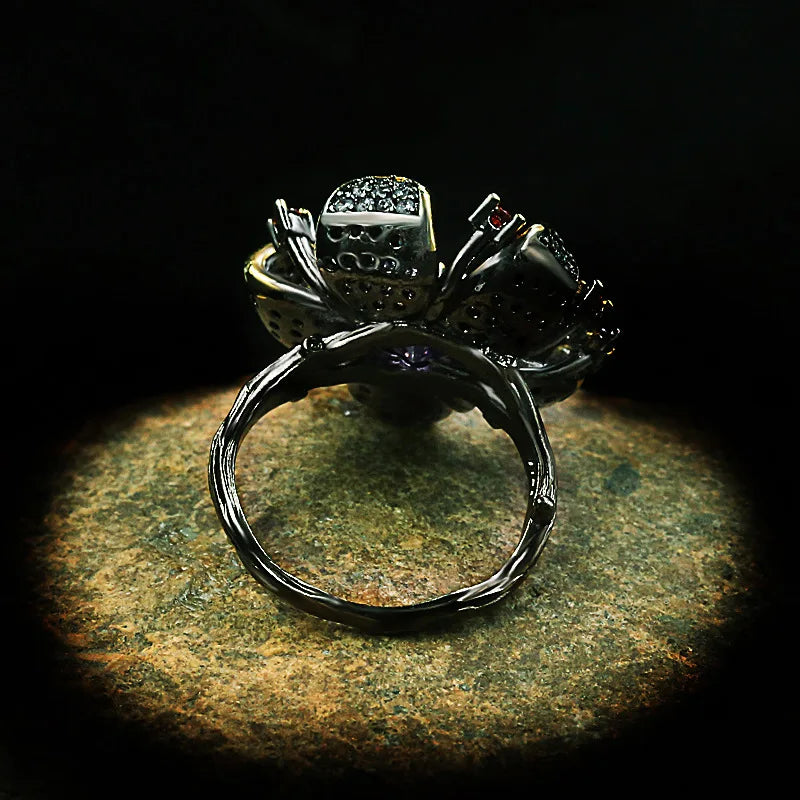 Nightfall Jewell Women’s Bloom Ring with Crystal & Amethyst Stones