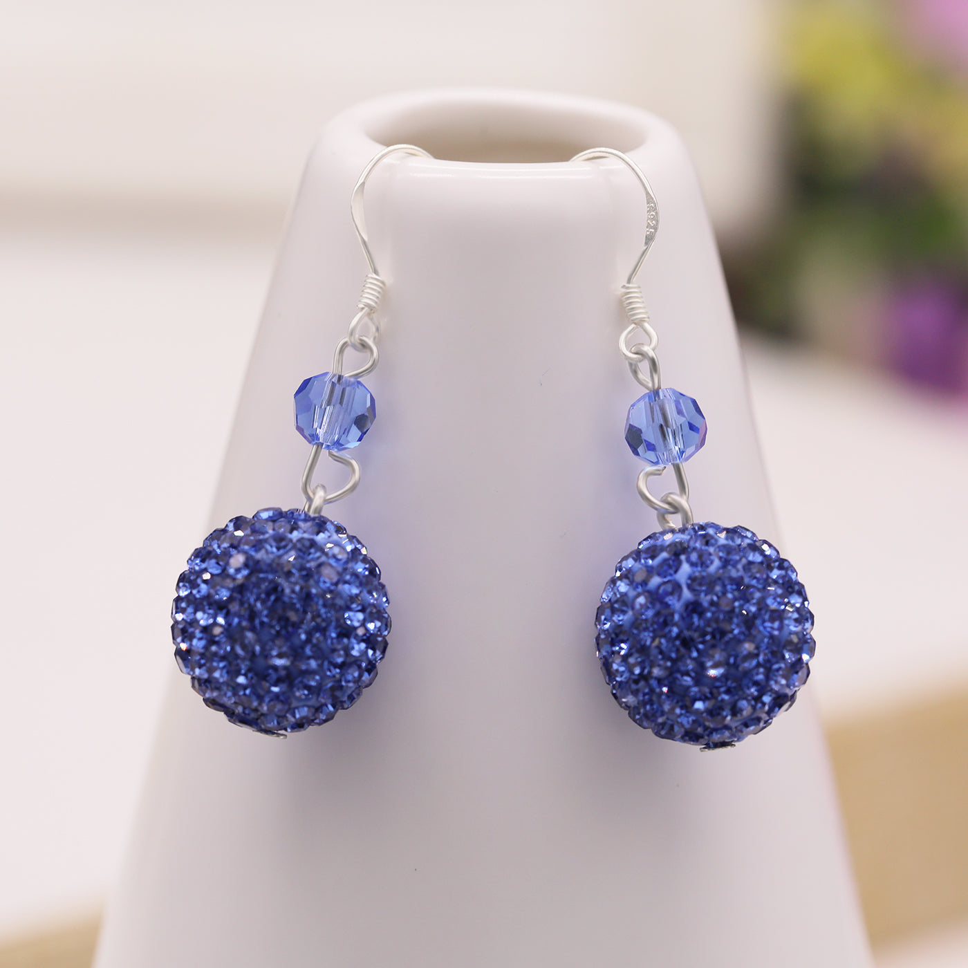Elegant 925 Sterling Silvery Ball Dangle Earrings with Sparkling Rhinestones - Perfect for Weddings, Parties & Everyday Glam[NK-EH2501Blue-01]