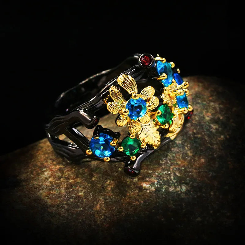 Midnight Bloom Statement Ring