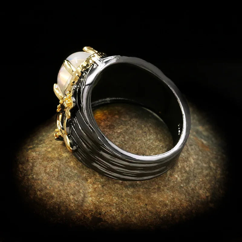 Nightfall Jewell Ring – Black & Gold Statement Ring