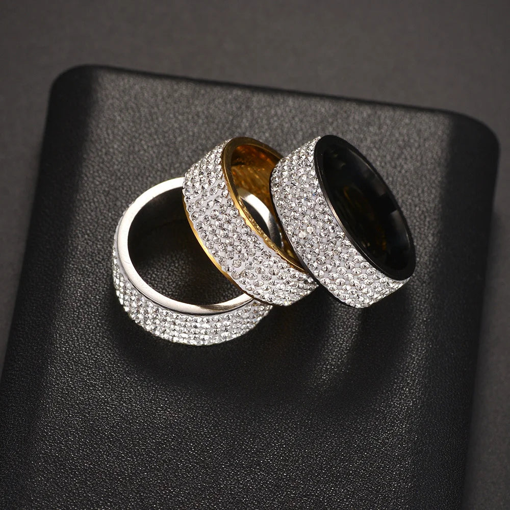 Stainless Steel CZ Crystal 5-Row Ring | Sizes 6–12