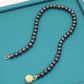 10mm Black Freshwater Pearl Necklace 100% handmade 17.7inch long Freshwater Pearl necklace with gold flower buckle, suitable for everyday, wedding parties and festive wear【XL-2502Black-01G】