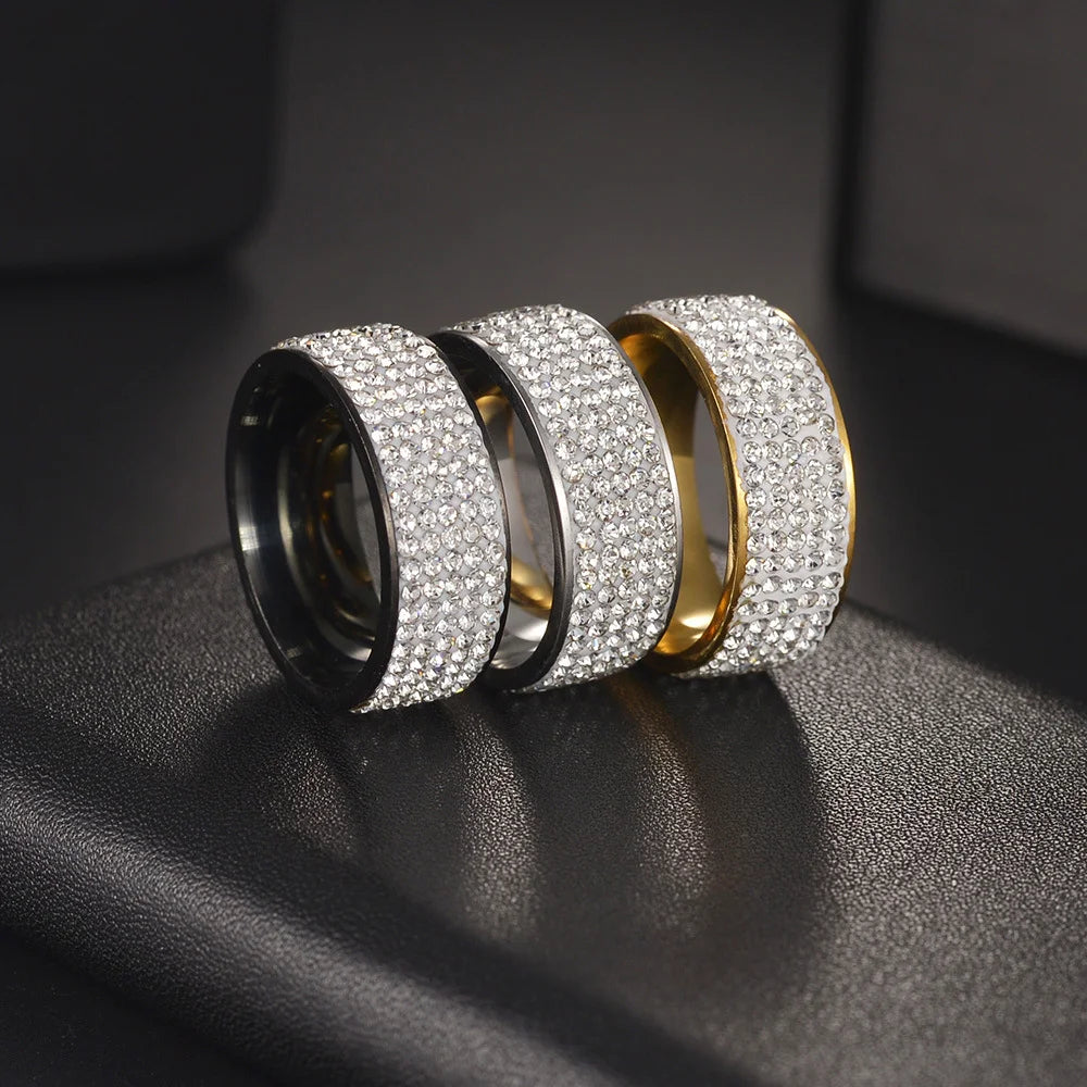 Stainless Steel CZ Crystal 5-Row Ring | Sizes 6–12