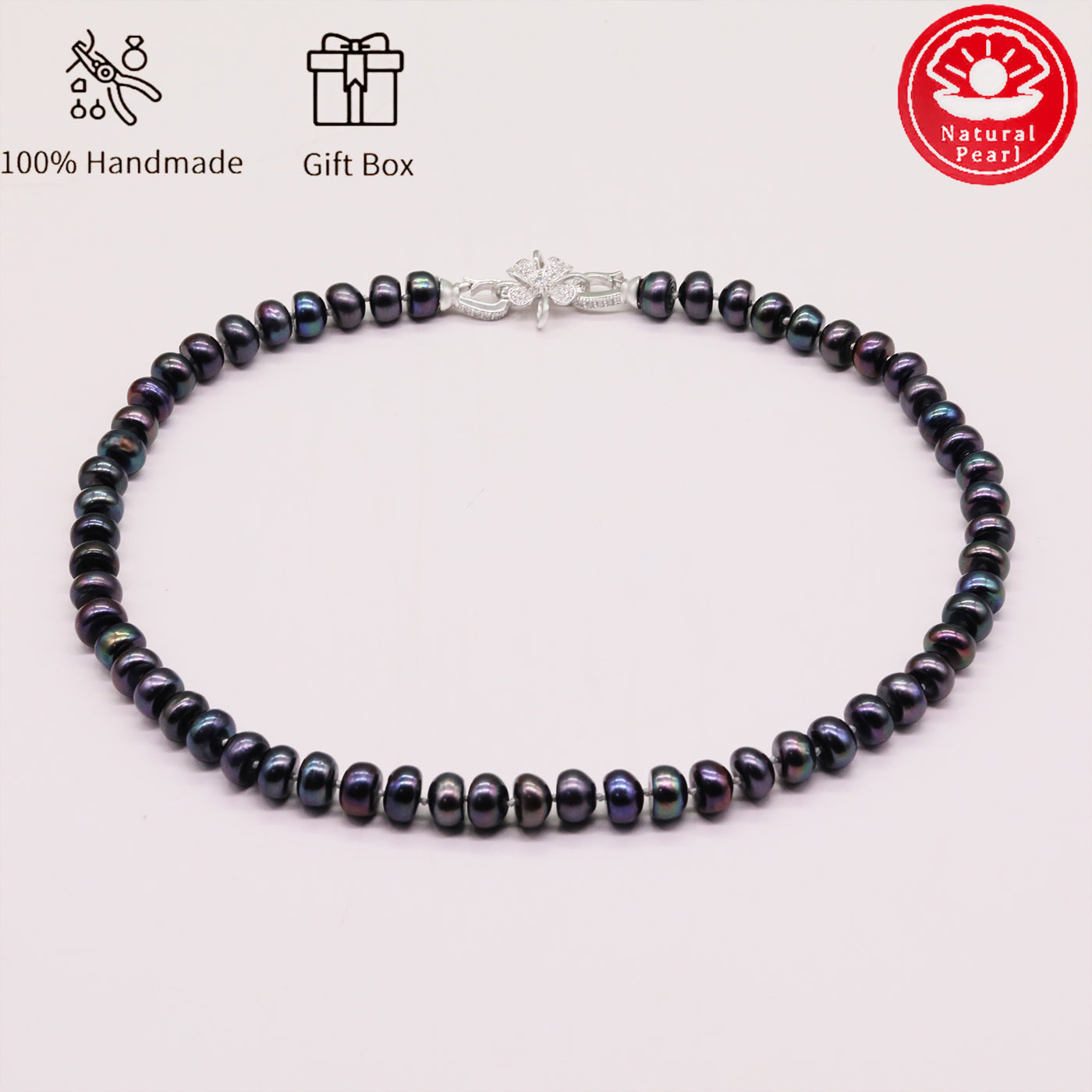 100% handmade 9-10mm unique Flat Freshwater Pearl necklace Luxury AAA+ Freshwater Pearl Necklace jewelry, with gift box, elegant men's and women's jewelry holiday gifts, suitable for everyday and party wear[XL-2501Purple-01]