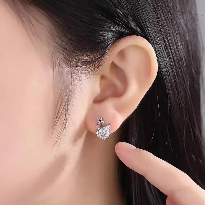 Elegant 925 Sterling Silver Crown Swan Earrings