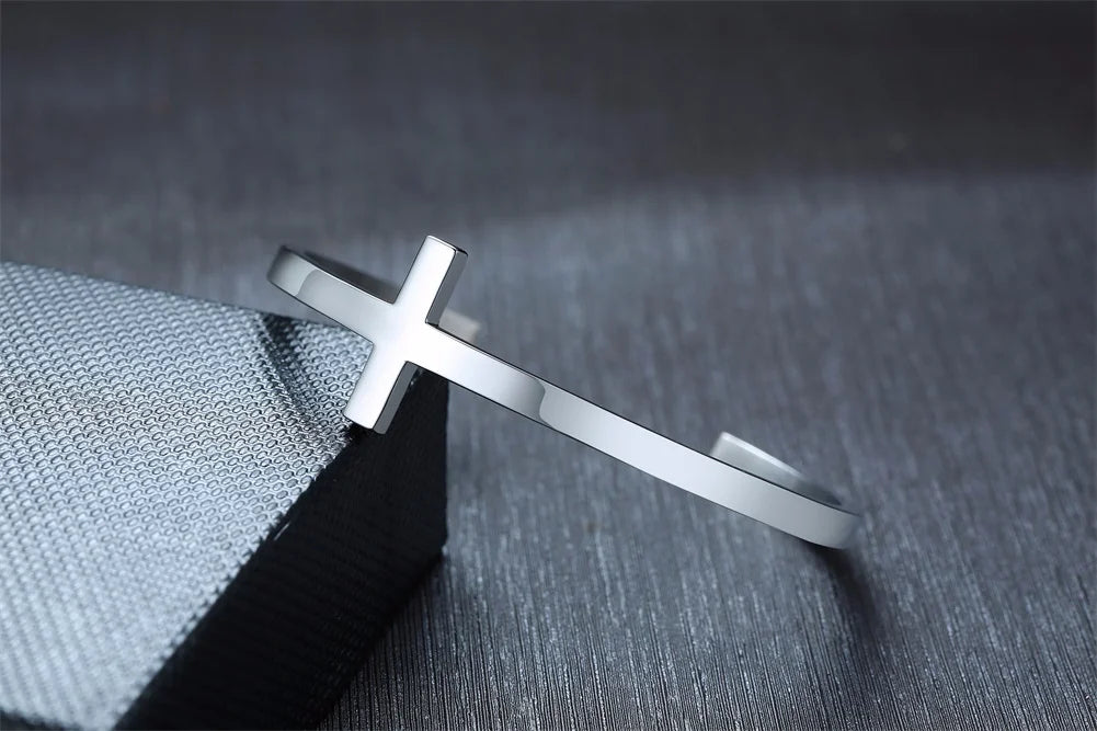 Sideways Crosss cuff Bracelet unisex in silver-gold and black