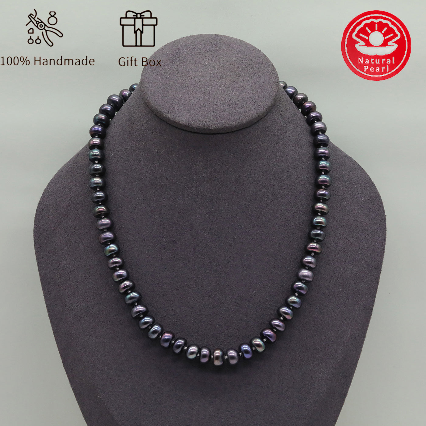 100% handmade 9-10mm unique Flat Freshwater Pearl necklace Luxury AAA+ Freshwater Pearl Necklace jewelry, with gift box, elegant men's and women's jewelry holiday gifts, suitable for everyday and party wear[XL-2501Purple-01]