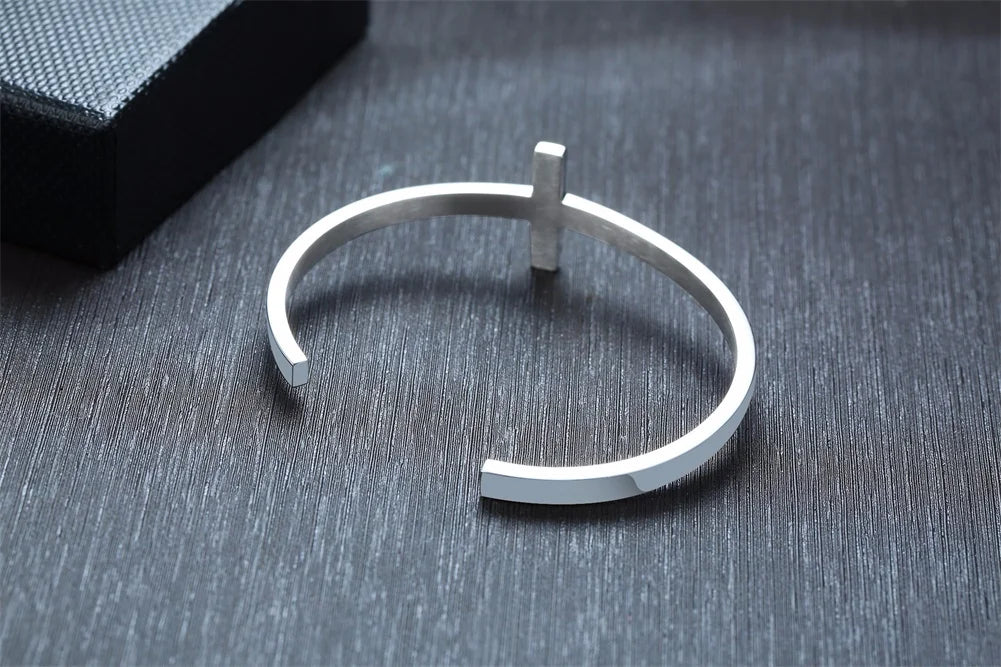 Sideways Crosss cuff Bracelet unisex in silver-gold and black