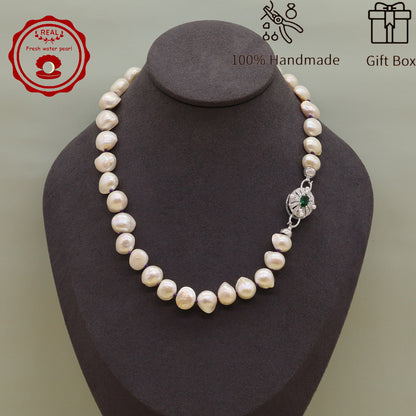 Irregular White Baroque Natural Freshwater Pearl Necklace 100% handmade 17.7inch long 12-17mm Freshwater Pearl necklace suitable for everyday, wedding, birthday parties, Christmas, Valentine's Day, stylish Baroque freshwater pearl necklace