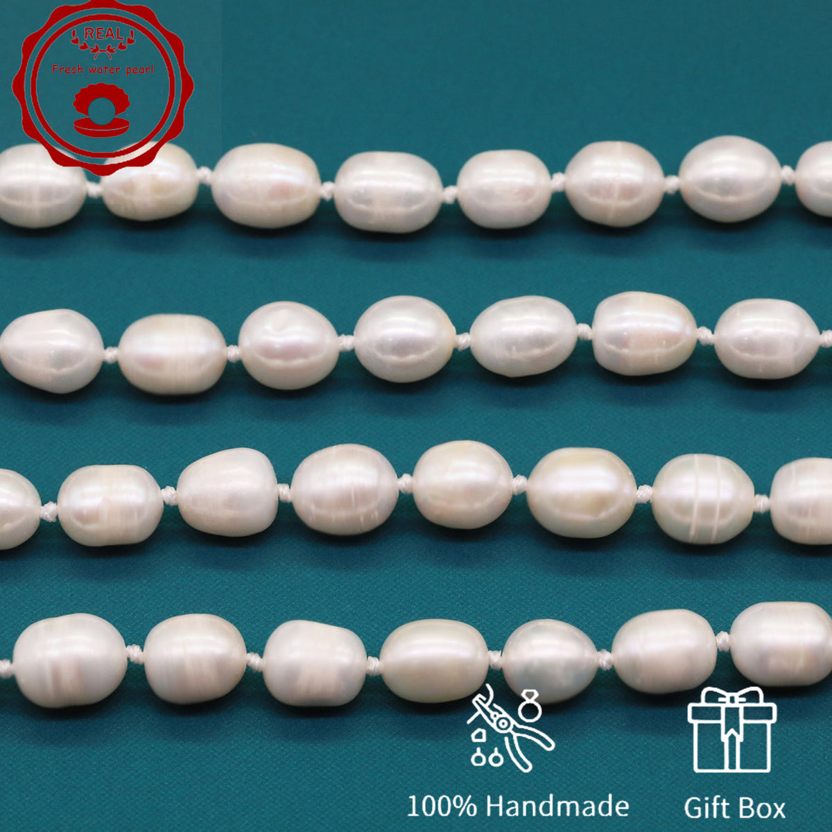 100% Handmade Natural White Freshwater Pearl Necklace Luxury 17.3Inch Long 9Mm White Natural Freshwater Pearl Necklace Comes with a Stylish Flower Clasp Gift Box, Give It to Him/Her, Suitable for Daily and  Valentine'S Day[NK-XL2501-White-02]