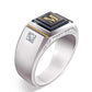 Fashion Lettering "M" Black Square Signet Ring w AAA CZ stones hip hop styles (6) - Providence silver gold jewelry usa