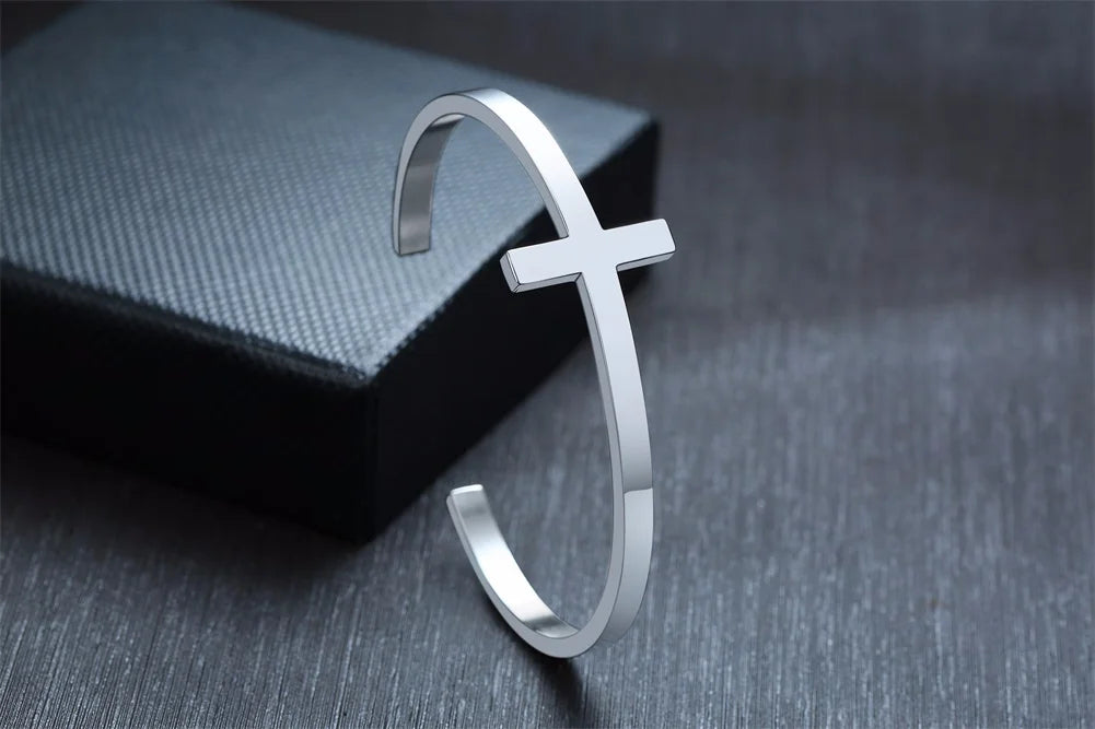 Sideways Crosss cuff Bracelet unisex in silver-gold and black