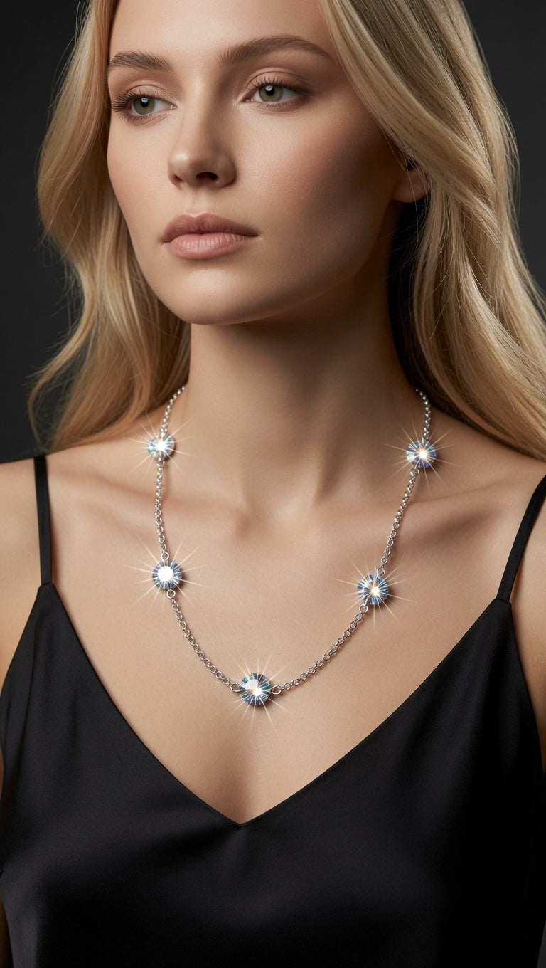Handcrafted sterling silver necklace made with Swarovski crystal stones