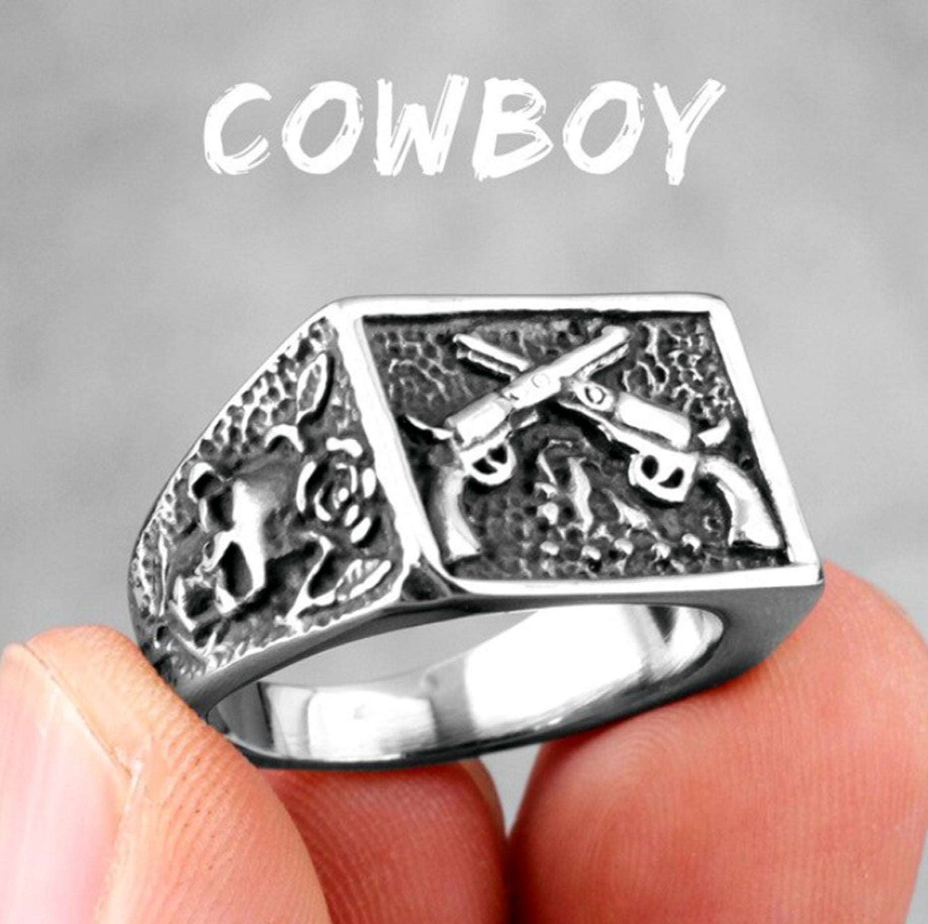 Cowboy dual pistol ring in Stainless steel unisex - Providence silver gold jewelry usa