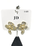 Gold-Plated Sterling Silver Crystal Flower Drop Earrings | JD