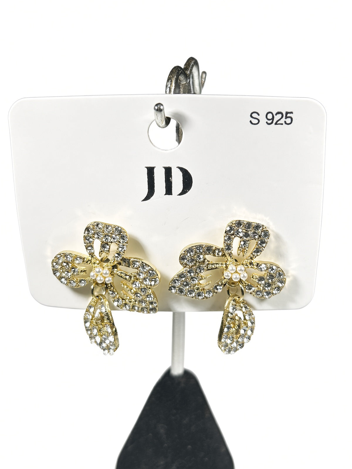 Gold-Plated Sterling Silver Crystal Flower Drop Earrings | JD