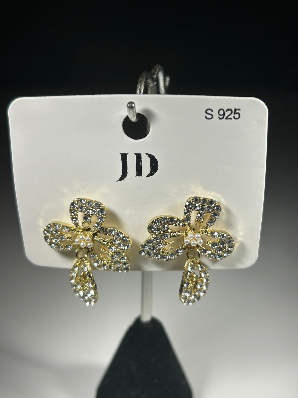 Gold-Plated Sterling Silver Crystal Flower Drop Earrings | JD