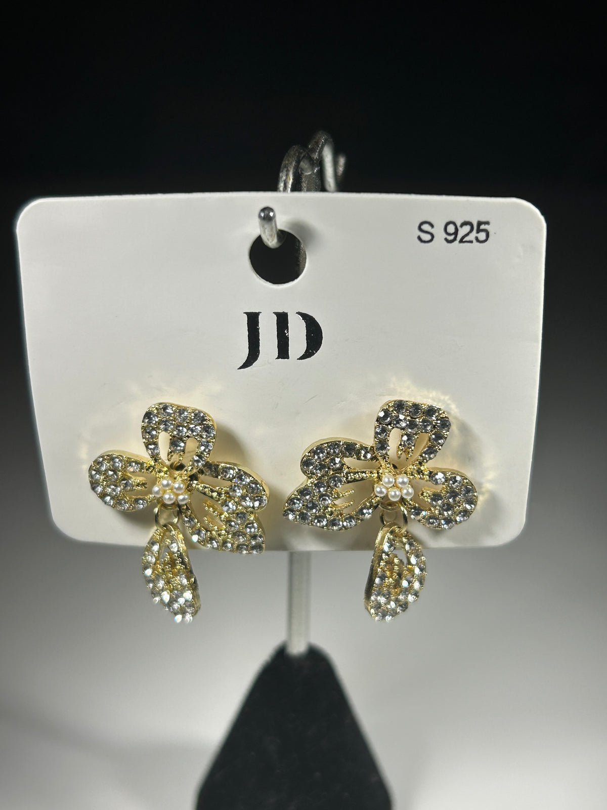 Gold-Plated Sterling Silver Crystal Flower Drop Earrings | JD