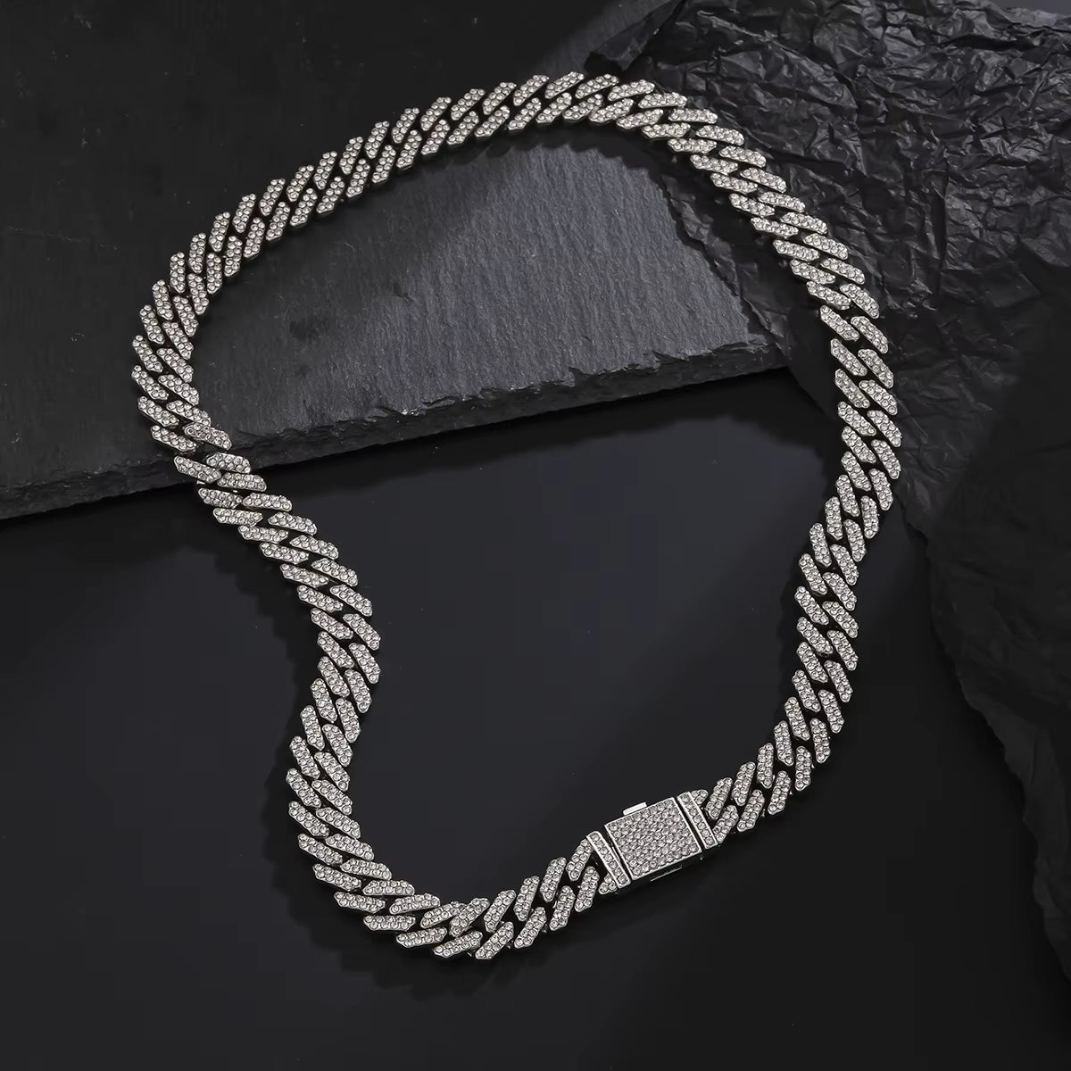 Wholesale 12mm Iced Cuban Link Chain Shiny Diamond necklaces and bracelets