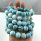 Natural Larimar Stone Beads Women Men Bracelet Round Blue