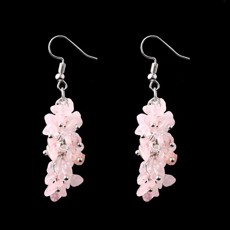 Handcrafted genuine stone dangle light weight grape style dangle earrings