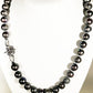 20 inch Elegant black freshwater pearl necklace with cz flower silver clasp
