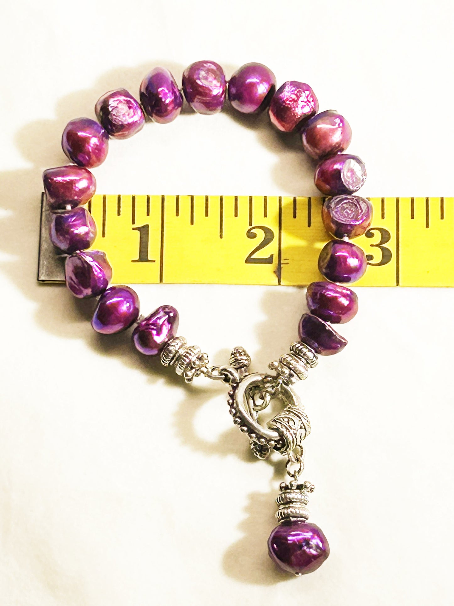 Womens purple 8 to 9 mm freshwater pearl 7.5 inch bracelet-toggle clasp ant.silver