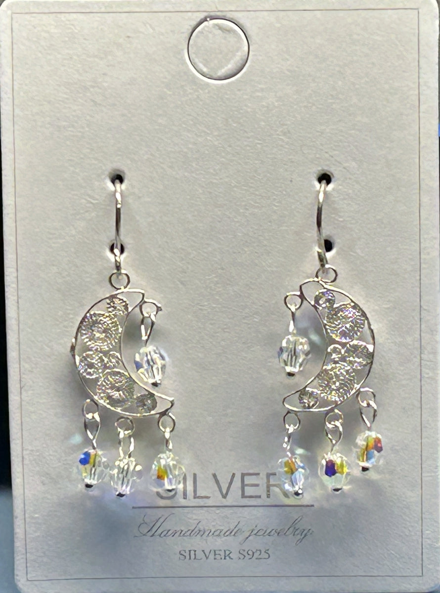 sterling silver handcrafted filigree earring with 8 swarovski crystal beads