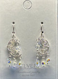 sterling silver filigree dangle earring with 8 swarovski beads handcrafted
