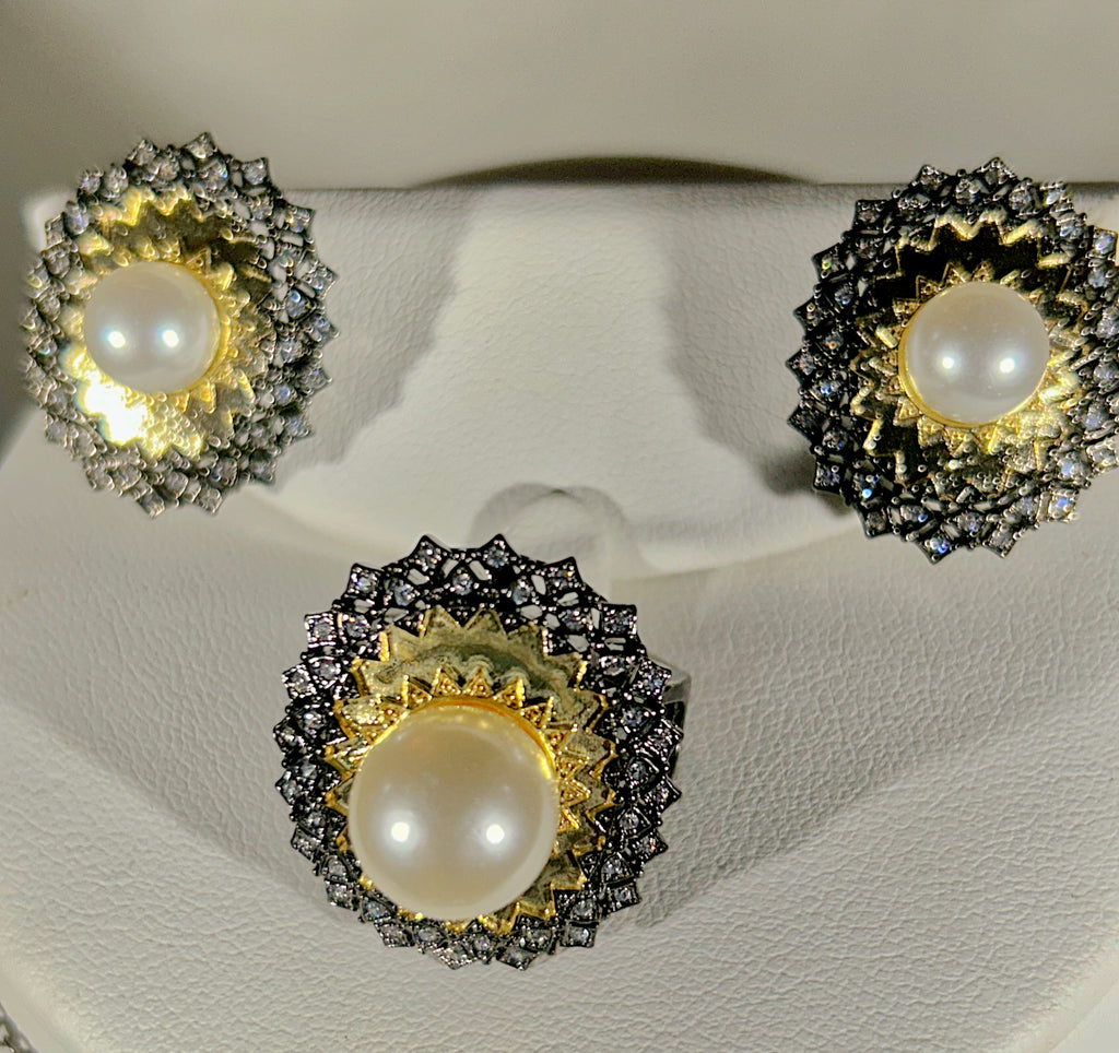 Sunburst Pear earring and ring set