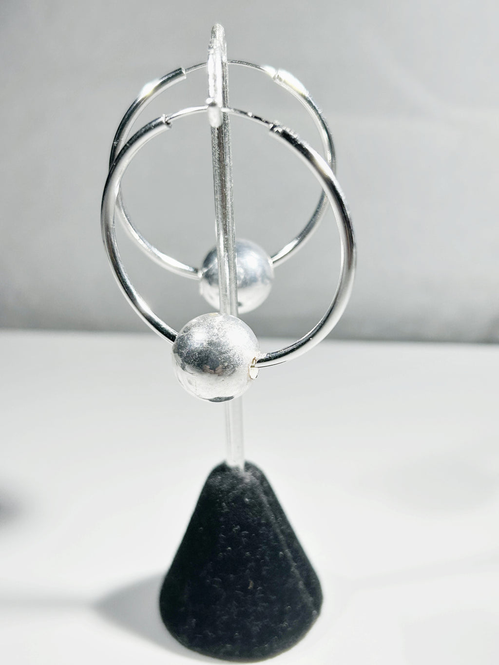 Sterling Silver hoop earring with 13mm floating ball