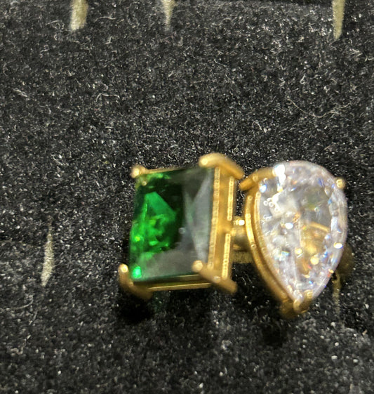 Wholesale Women's Fashion Rings - Green and Pear Toi et Moi