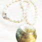 Freshwater Pearl Necklace with large Abolone shell Necklace Handcrafted