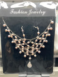 XL-2411PINK-00 Pink freshwater pearl necklace and earring set