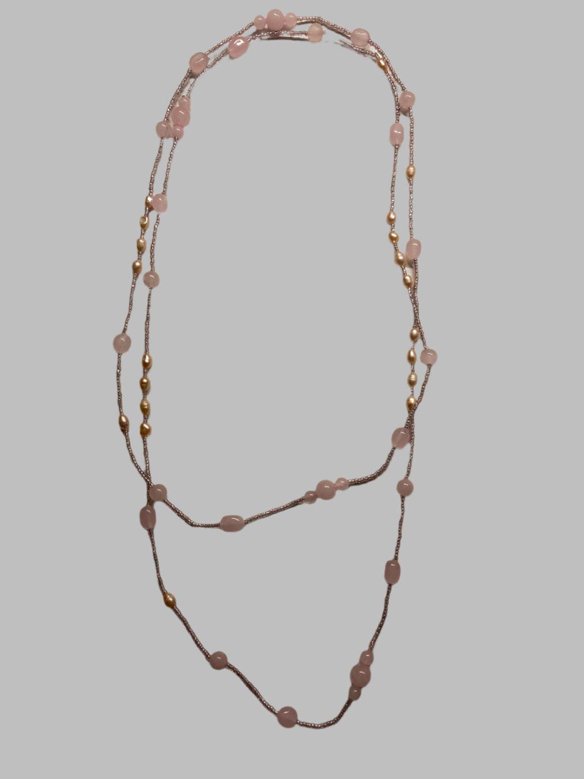 XL-2412PINK-03 ROSE QUARTDZ PINK FRESHWATER PEARL LONG NECKLACE
