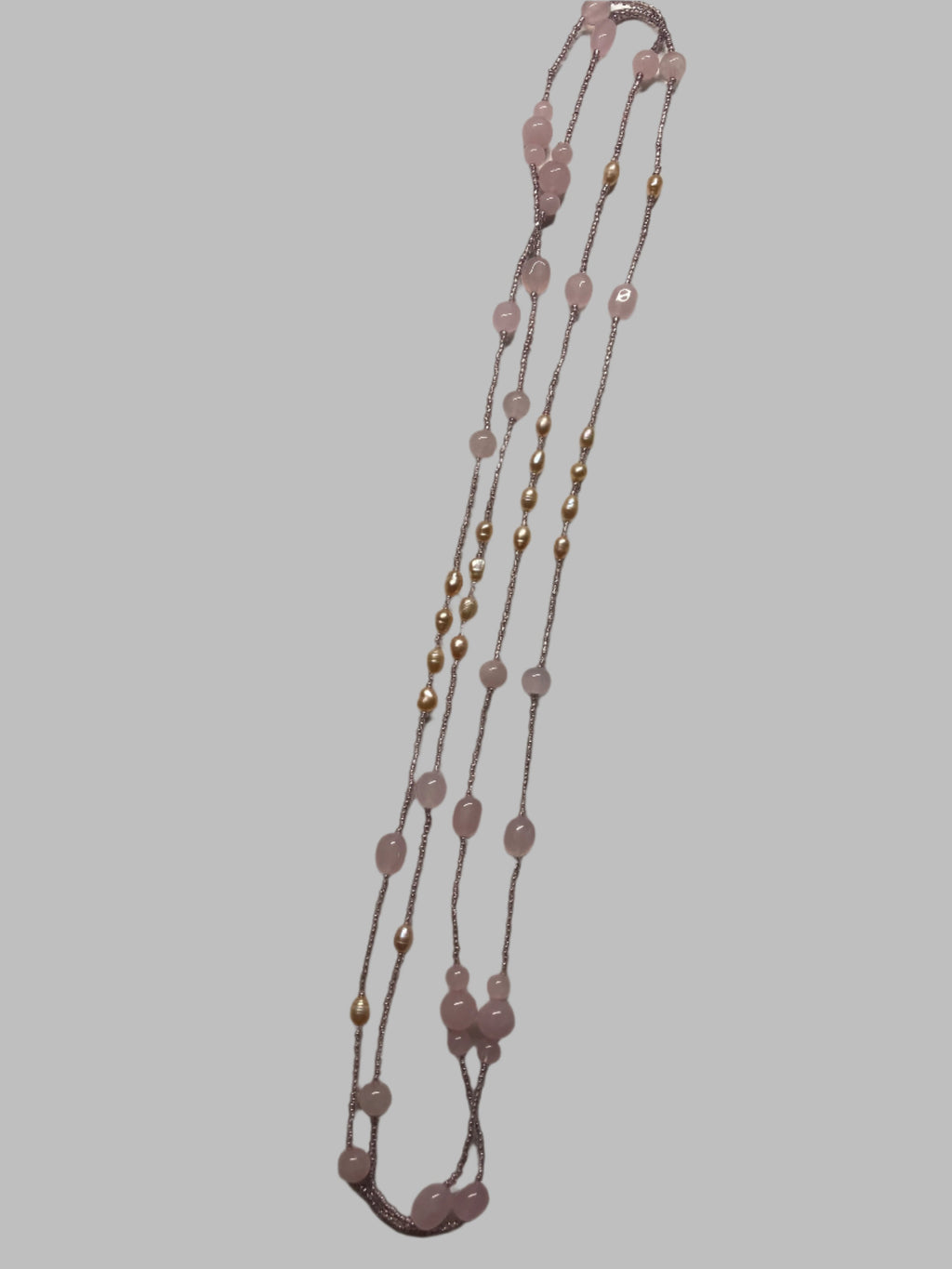 XL-2412PINK-03 ROSE QUARTDZ PINK FRESHWATER PEARL LONG NECKLACE