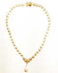 XL-2412WHITE-04 FRESHWATER PEARL PENDANT NECKLACE CROWN CLASP IN GOLD