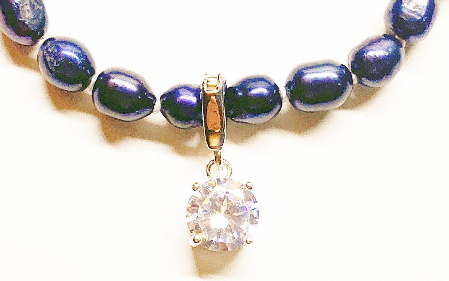 XL-2412PURPLE-05  BLACK FRESHWATER RICE PEARL NECKLACE WITH CZ