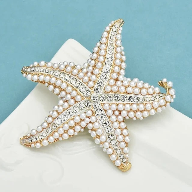 Starfish Brooch with imatation pearls and rhinestones for summertime