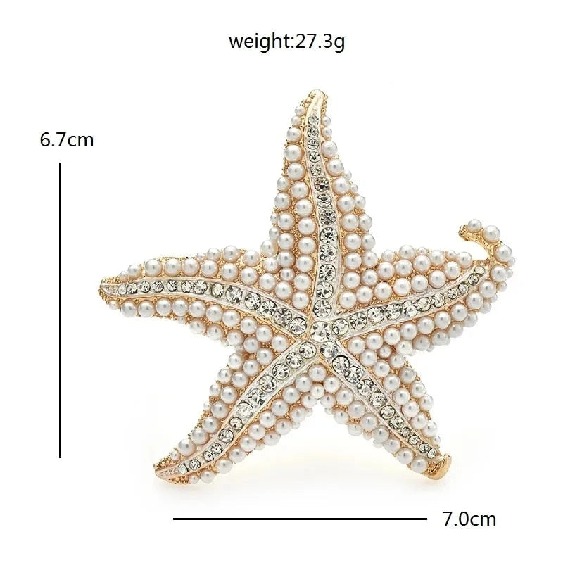 Starfish Brooch with imatation pearls and rhinestones for summertime