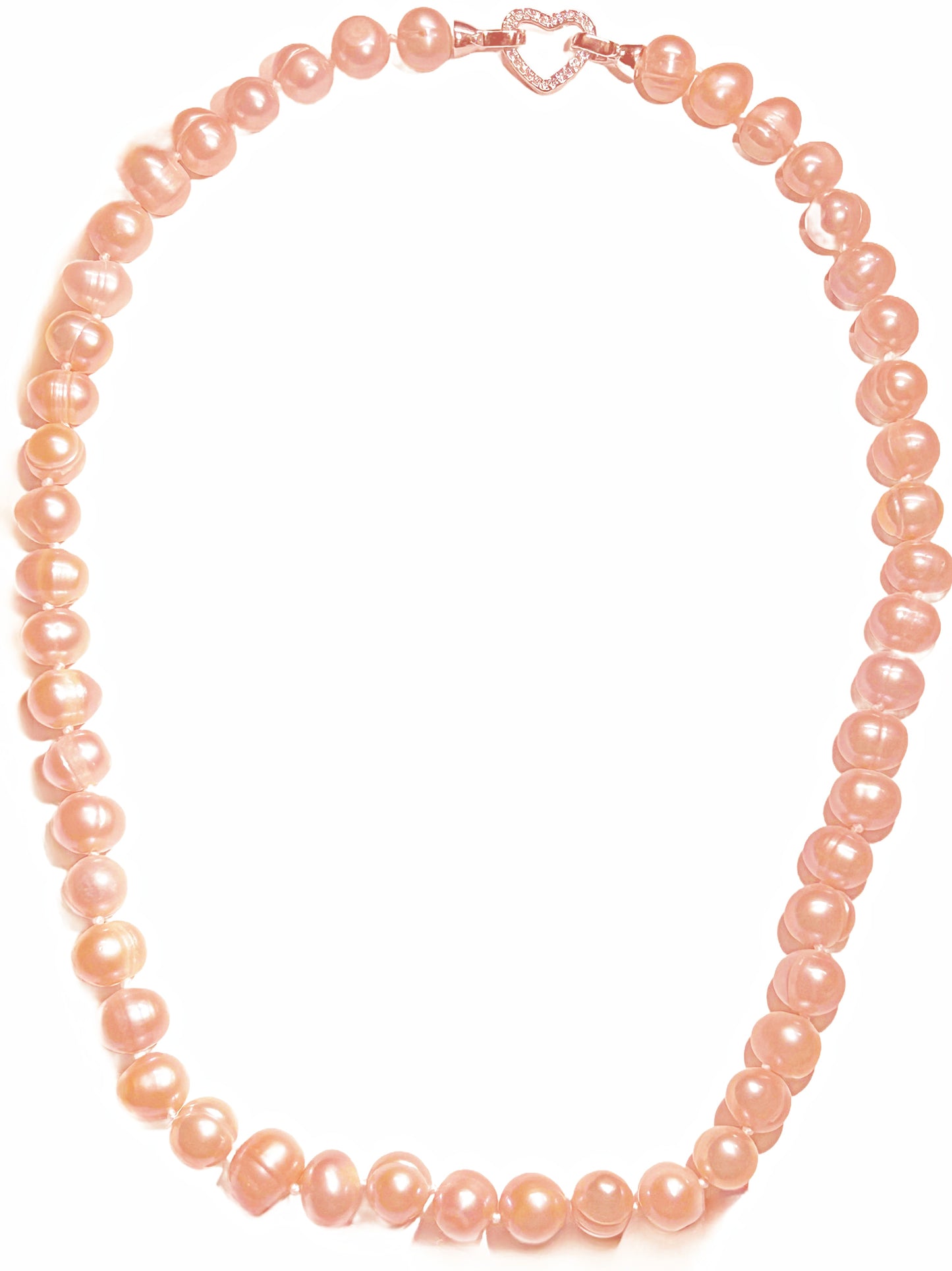 Necklace with pink pearls on a white background